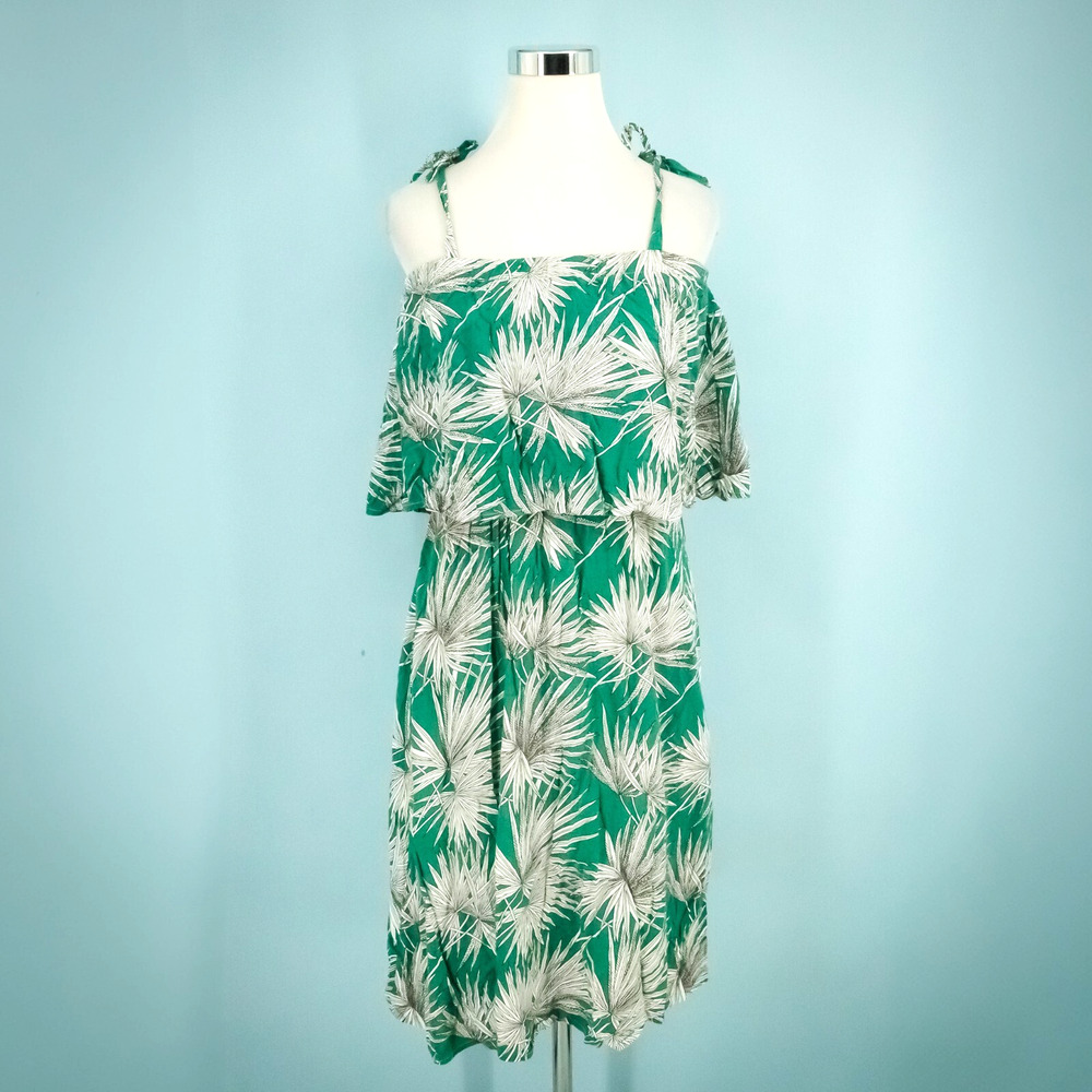 HD in Paris Anthropologie Size Medium M Fanned Palm Tropical Linen Blend Dress